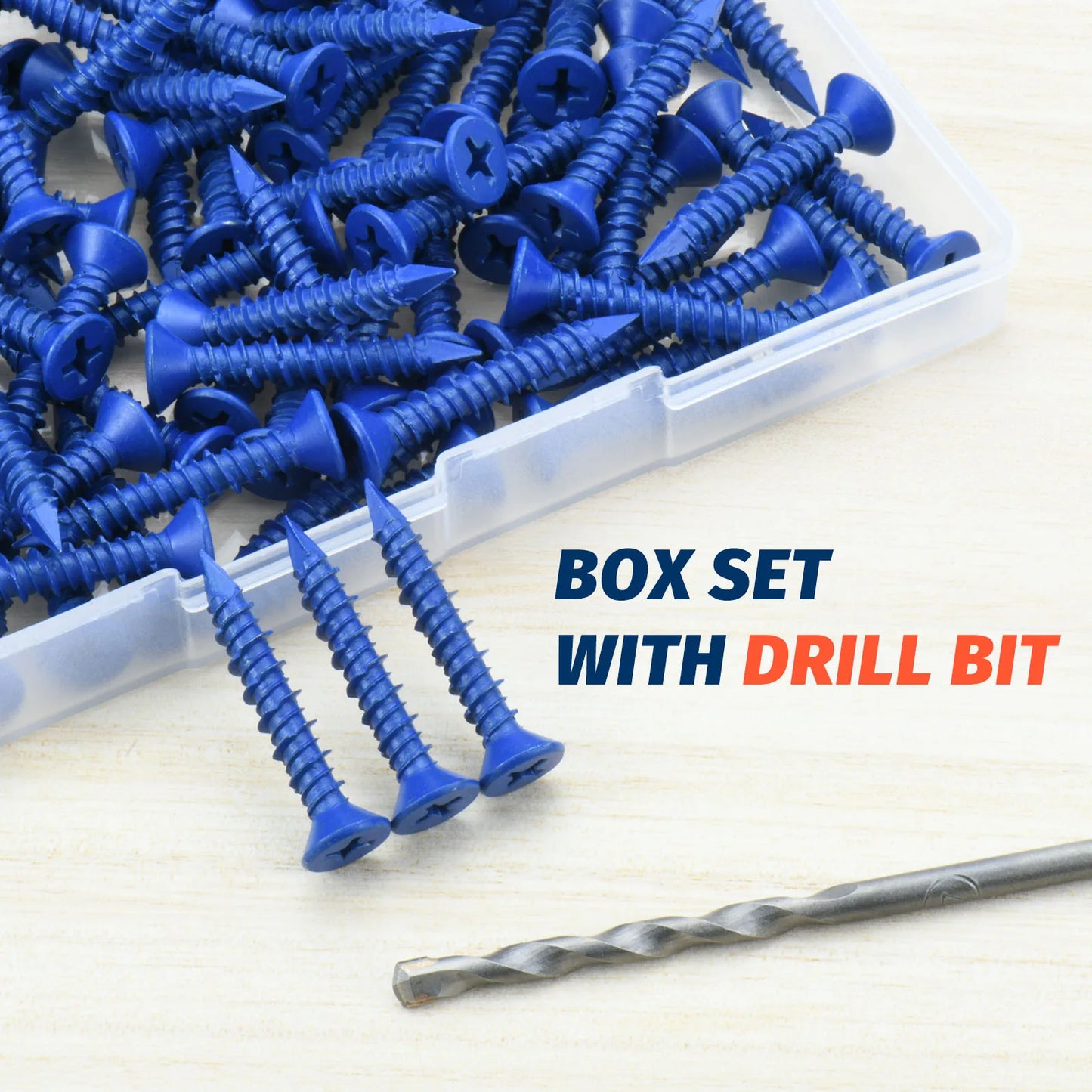 Tornillos de Anclaje para Concreto 3/16" o 1/4" con Cabeza Plana y Broca Incluida - Para Ladrillo, Bloque, Cemento y Estuco (80 Piezas)