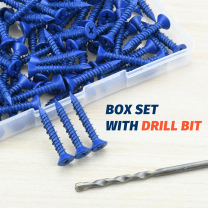 Tornillos de Anclaje para Concreto 3/16" o 1/4" con Cabeza Plana y Broca Incluida - Para Ladrillo, Bloque, Cemento y Estuco (80 Piezas)