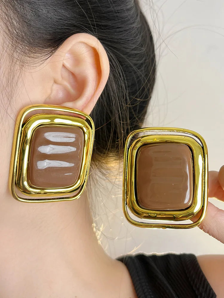 Pendientes Rectangulares de Metal Estilo Europeo y Americano para Mujer | Aretes Grandes y con Personalidad