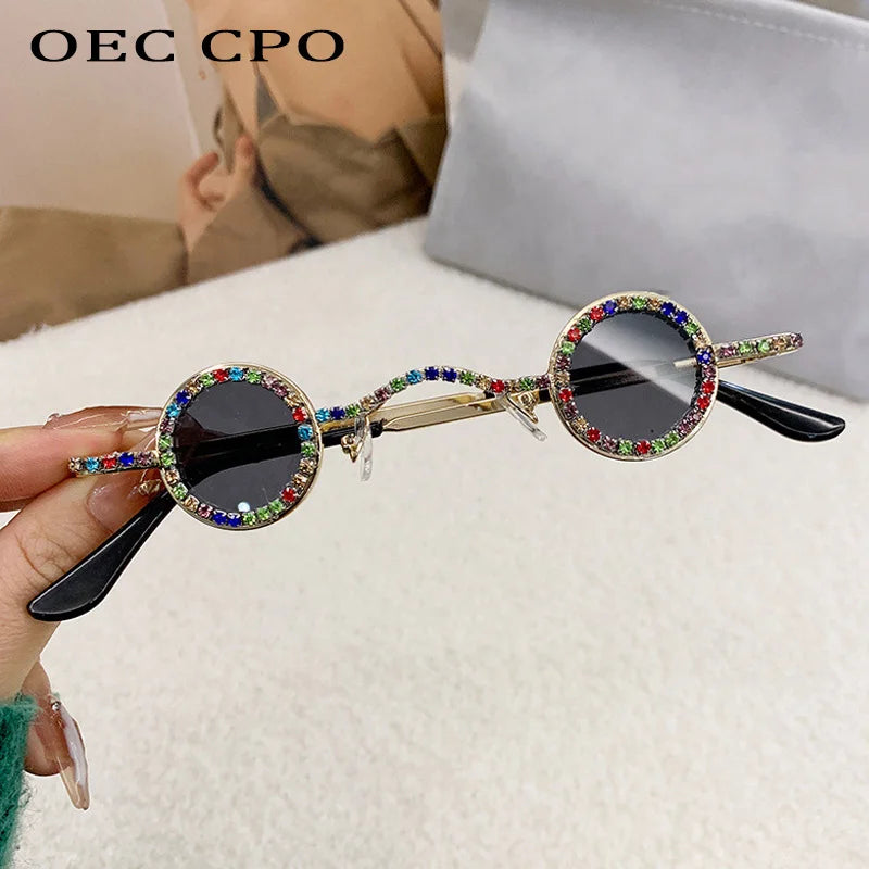 Gafas de Sol Redondas con Diamantes de Imitación para Hombre y Mujer | Lentes de Sol de Lujo UV400 Diseño Punk