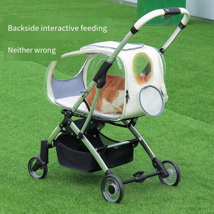 Carrito Transparente para Mascotas, Carrito Plegable para Perros y Gatos, Carro Ligero y Desmontable para Mascotas de Tamaño Pequeño y Mediano