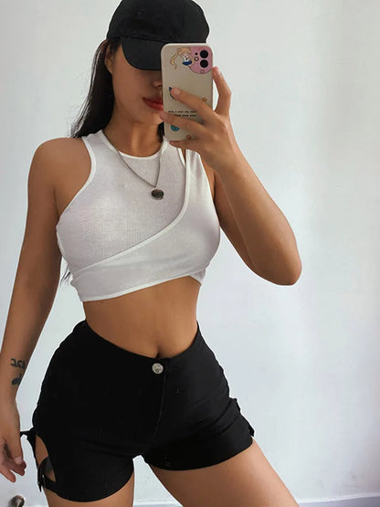 Top Asimétrico de Mujer Estilo Streetwear | Conjunto de 2 Piezas, Crop Top Casual de Verano