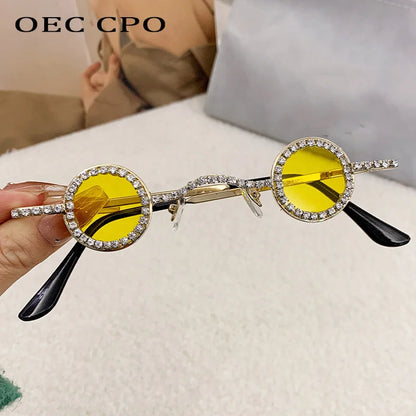Gafas de Sol Redondas con Diamantes de Imitación para Hombre y Mujer | Lentes de Sol de Lujo UV400 Diseño Punk