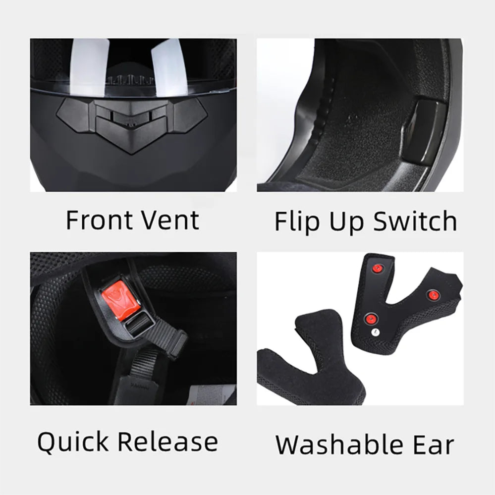 Casco de Moto Modular Abatible para Hombre y Mujer, Protector de Cara Completa Aprobado por DOT, Seguridad y Comodidad