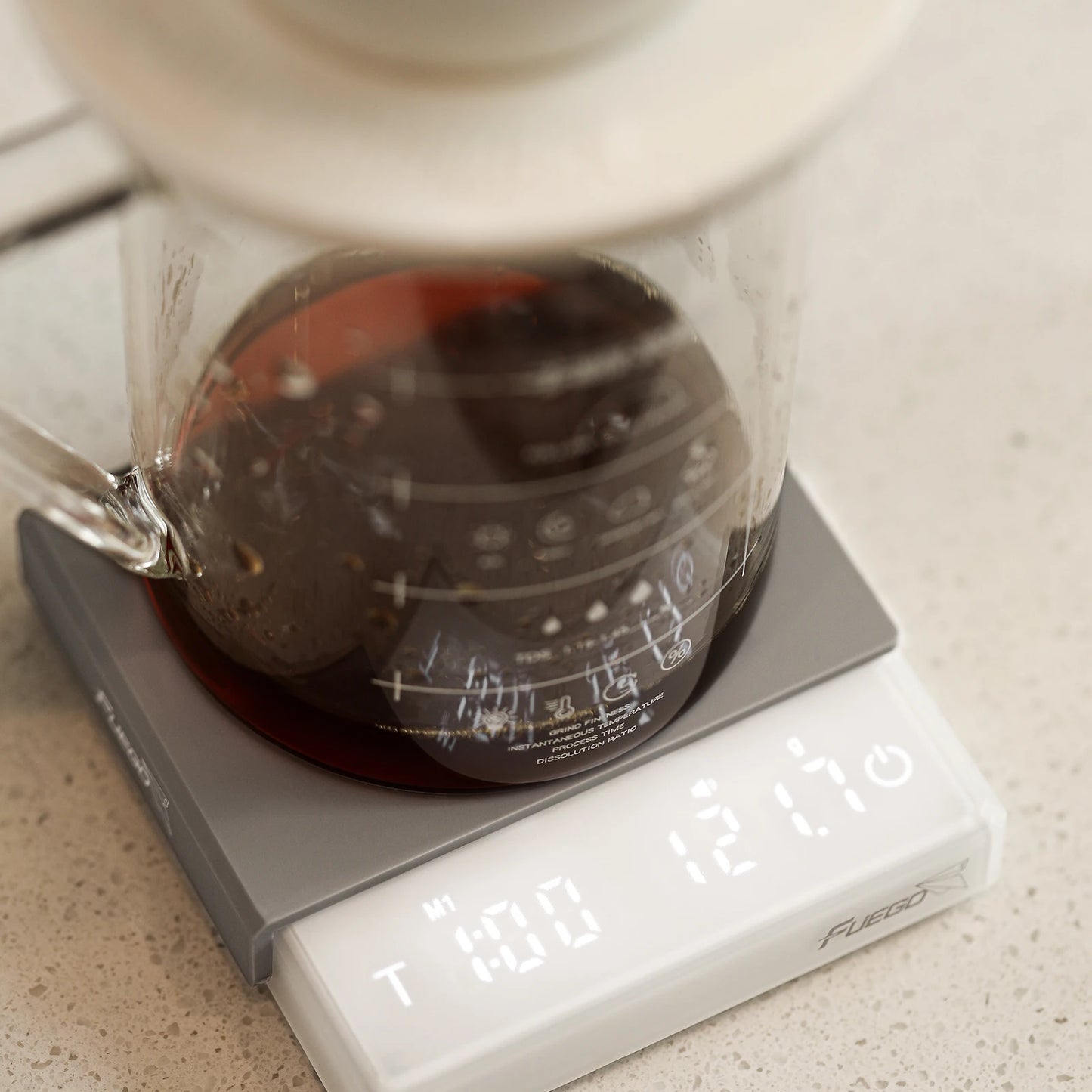 Báscula para Café Fuego Kitchen con Temporizador, Báscula Digital Recargable de Alta Precisión 0.1g, 3 Modos para Goteo y Espresso, Regalo para Baristas