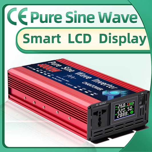 Inversor de Onda Sinusoidal Pura 12V/24V a 110V/220V - Convertidor de Voltaje Portátil 2000W-5000W para Coche y Energía Solar