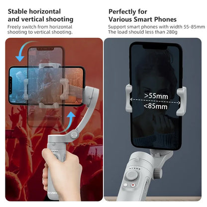 Estabilizador de 3 Ejes HQ3 para Smartphone - Grabación de Video Plegable, Estabilizador de Mano para Videos Nítidos y sin Vibraciones en iPhone y Android