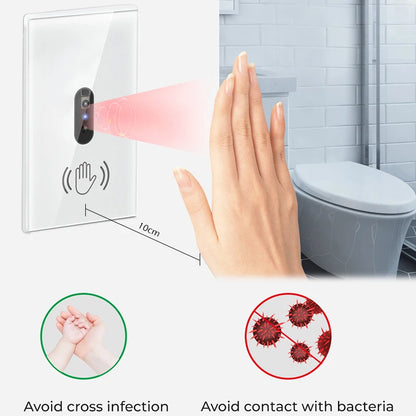 Interruptor de Luz Inteligente de Pared 110V-220V 10A con Sensor de Movimiento Infrarrojo y Panel de Vidrio Antirayaduras