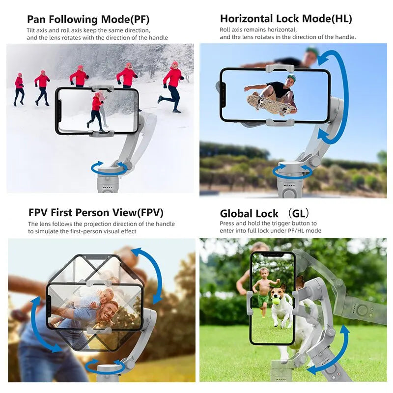Estabilizador de 3 Ejes HQ3 para Smartphone - Grabación de Video Plegable, Estabilizador de Mano para Videos Nítidos y sin Vibraciones en iPhone y Android