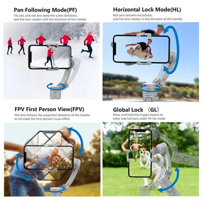 Estabilizador de 3 Ejes HQ3 para Smartphone - Grabación de Video Plegable, Estabilizador de Mano para Videos Nítidos y sin Vibraciones en iPhone y Android