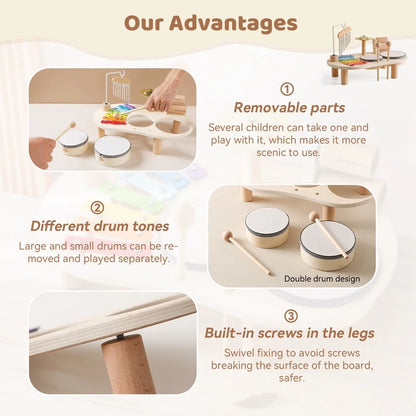Instrumentos Musicales de Madera para Bebés - Juguete de Percusión Multifuncional, Piano de Ocho Tonos, Regalos de Cumpleaños Montessori