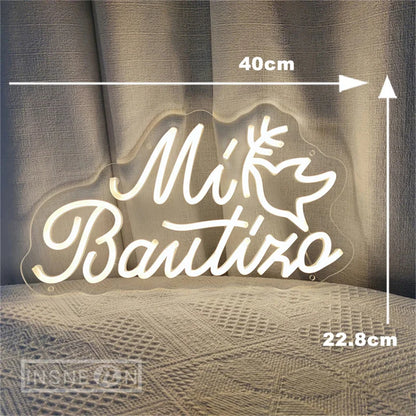 Mi Bautizo Letrero de Neón LED con Montaje Fácil, Alimentado por USB, Decoración para Pared, Fiestas y Hogar