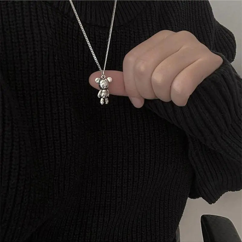Colgante de Oso con Alfabeto Grabado - Collar Unisex de Animal Lindo para Estilo Hip Hop