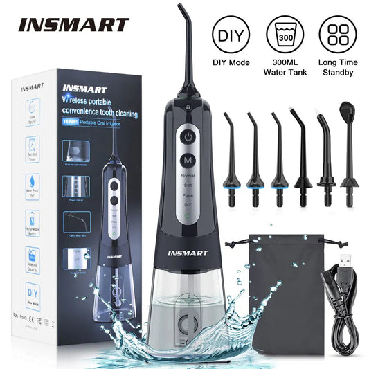 rrigador Oral Portátil INSMART - Limpiador Dental con Tanque de 300ML, 4 Modos y Batería Recargable