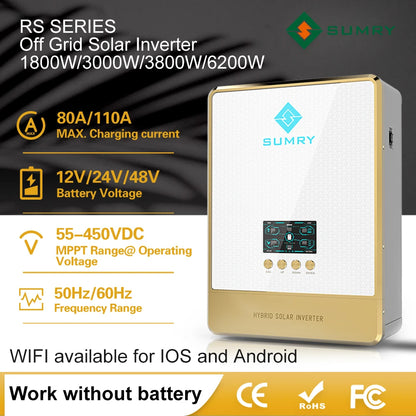 Inversor Solar Off-Grid SUMRY 24V/48V DC a 220V AC Onda Senoidal Pura con Cargador Solar MPPT 80A