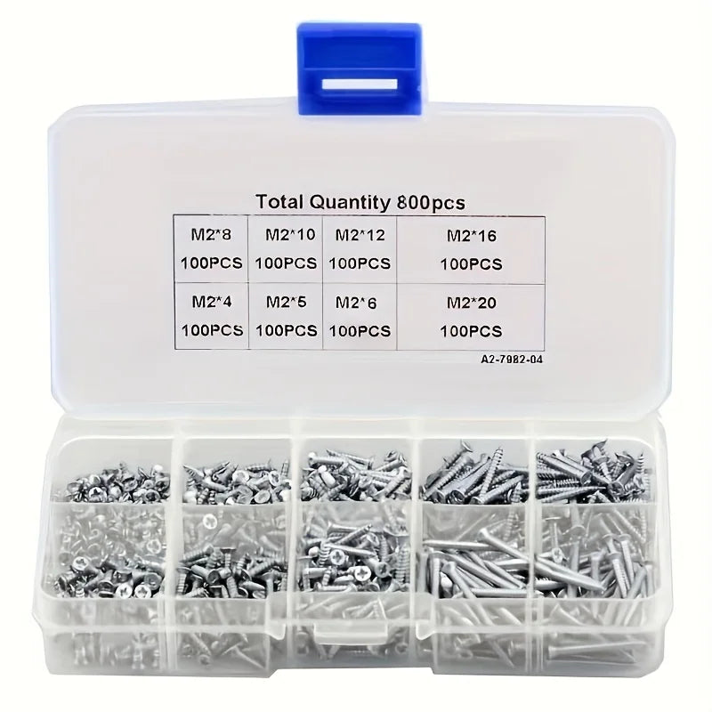 Set de Tornillos Autoperforantes de Madera de 400/800 Piezas - Tornillos Phillips de Cabeza Plana con Tuercas de Bloqueo