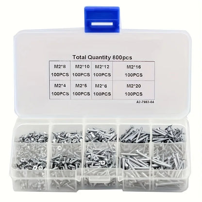 Set de Tornillos Autoperforantes de Madera de 400/800 Piezas - Tornillos Phillips de Cabeza Plana con Tuercas de Bloqueo