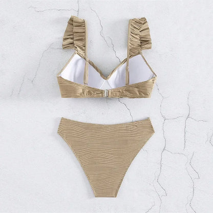 Bikini de Cintura Alta, Conjunto de Traje de Baño Rizado para Mujer