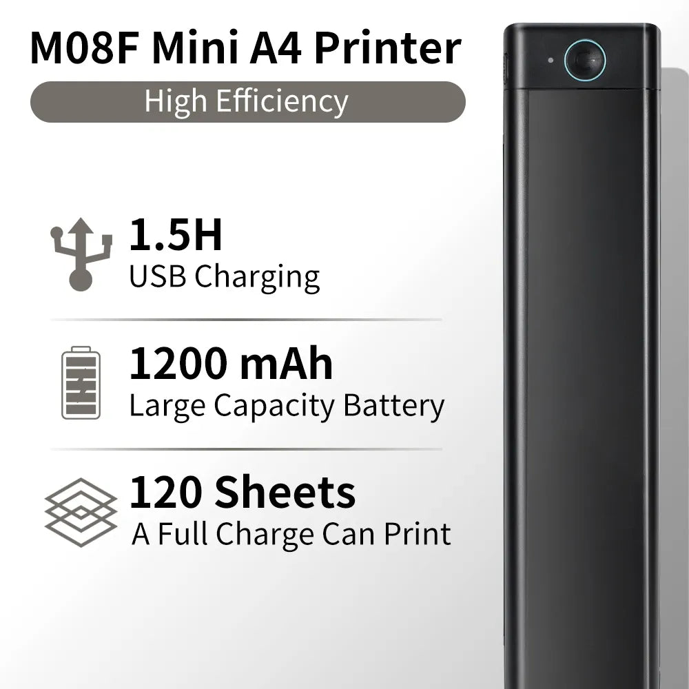 Impresora térmica portátil Phomemo M08F A4: impresión móvil inalámbrica de viajes para coche y oficina, compatible con papel térmico A4