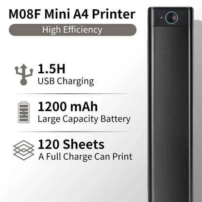 Impresora térmica portátil Phomemo M08F A4: impresión móvil inalámbrica de viajes para coche y oficina, compatible con papel térmico A4