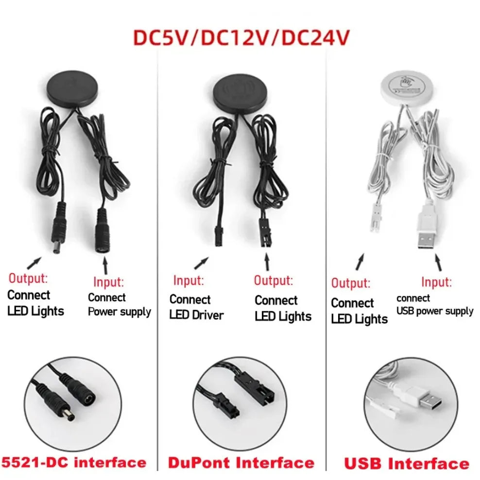 Interruptor Sensor Táctil Inteligente DC5V 12V 24V con Atenuador, Interruptor Penetrable para Luces LED en el Hogar, Armario y Pasillo