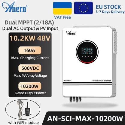 Inversor Solar Híbrido 10.2KW 6.2KW 4.2KW 3KW Off Grid Onda Sinusoidal Pura 48V 24V 12V 230VAC con MPPT 160A 120A 80A Cargador