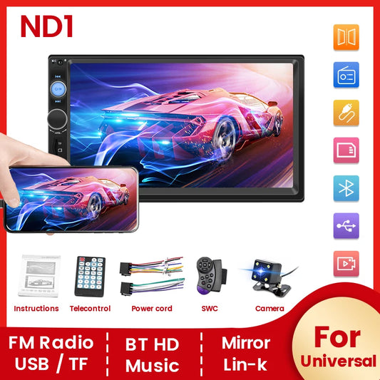 Reproductor de Radio para Automóvil Navifly ND1 2 DIN - Pantalla Táctil HD de 7", Estéreo Multimedia, Bluetooth, FM, y Soporte para Cámara