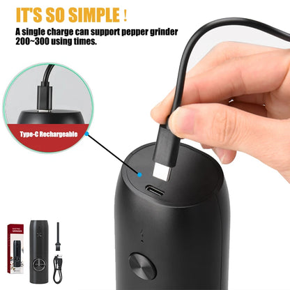 Molinillo Automático de Pimienta y Sal con Ajuste de Grosor Recargable por USB y Molinillo de Especias con Luz LED - Herramienta de Cocina