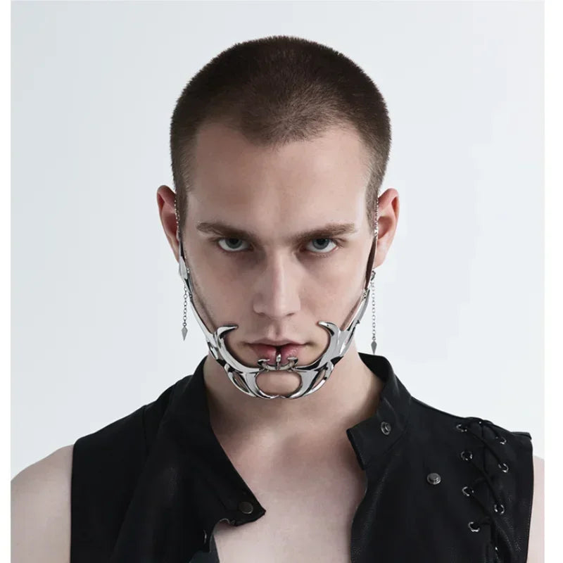 Máscara Gótica de Moda - Accesorio Individual de Joyería Cyberpunk en Color Plateado Irregular