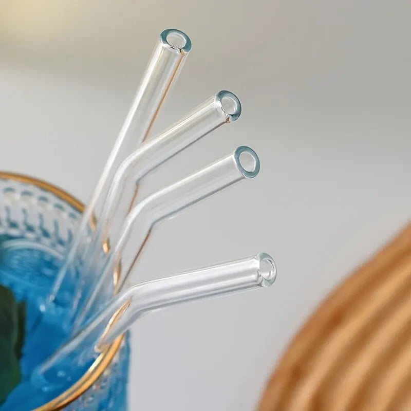Juego de Pajitas de Vidrio Resistentes al Calor - 5 Pajitas Reutilizables con Cepillo de Limpieza, Perfectas para Batidos, Té y Jugo