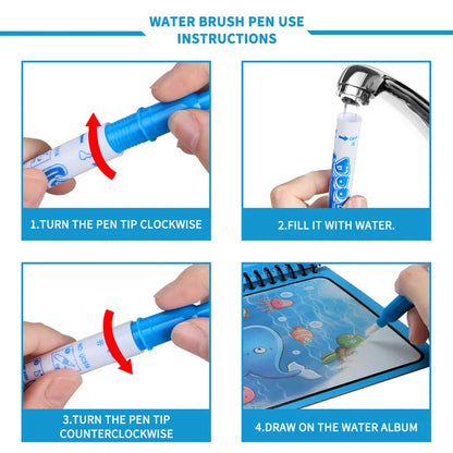 Libro Mágico de Dibujo con Agua, Libro Reutilizable Montessori para Niños, Juguete Educativo de Coloreado y Desarrollo Sensorial