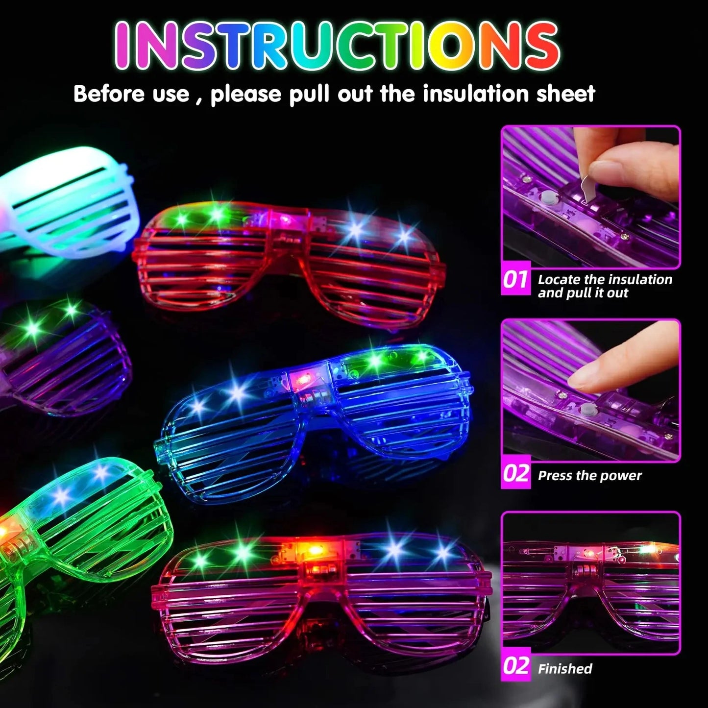 Gafas LED Brillantes que Brillan en la Oscuridad - Múltiples Colores Neon para Fiestas y Celebraciones