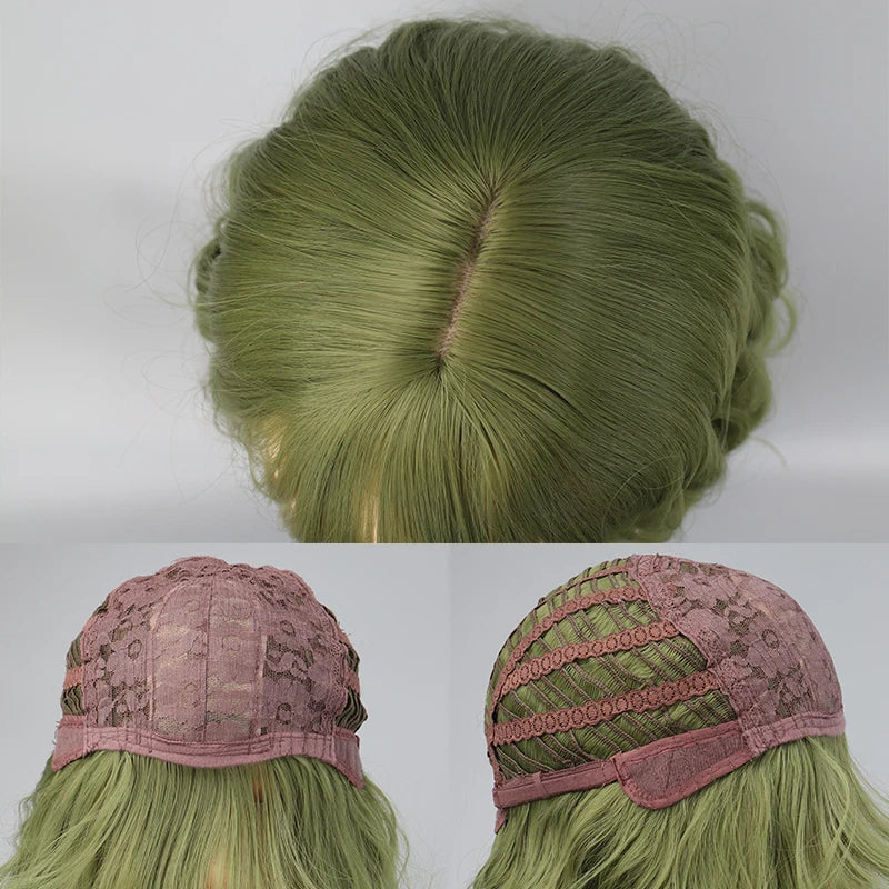 Peluca Sintética Corta con Flequillo para Mujer, Peluquín Verde Natural de Cosplay de Alta Calidad