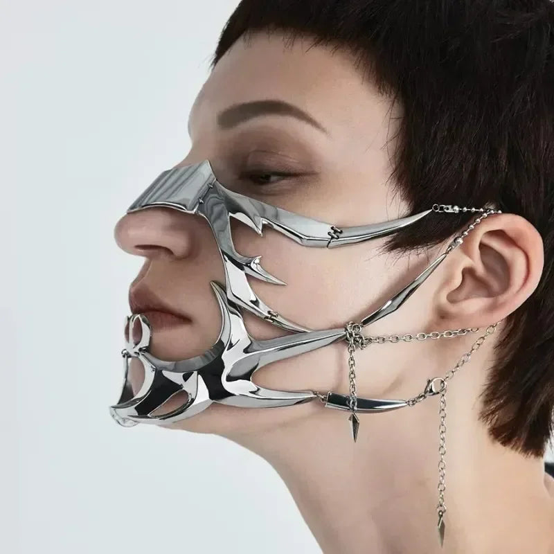 Máscara Gótica de Moda - Accesorio Individual de Joyería Cyberpunk en Color Plateado Irregular