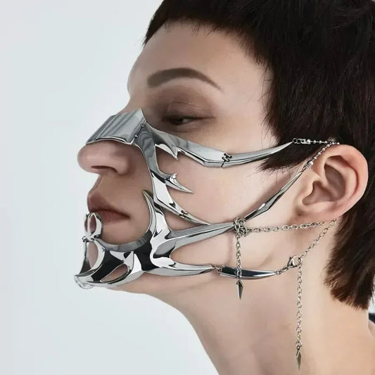 Máscara Gótica de Moda - Accesorio Individual de Joyería Cyberpunk en Color Plateado Irregular