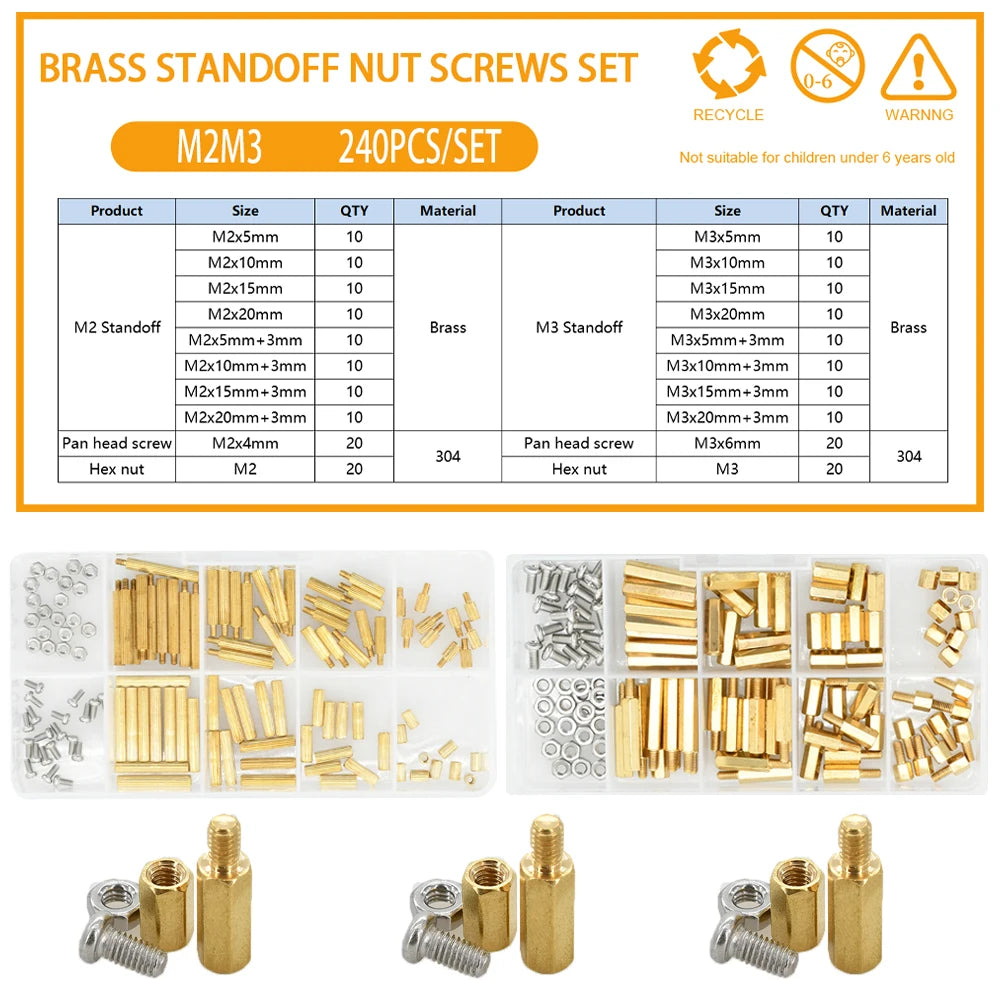 Kit de Separadores Hexagonales M2 M2.5 M3 M4 de Latón para Placas PCB | Pernos, Tuercas y Separadores para Placas Madre | Juego de Varillas Roscadas