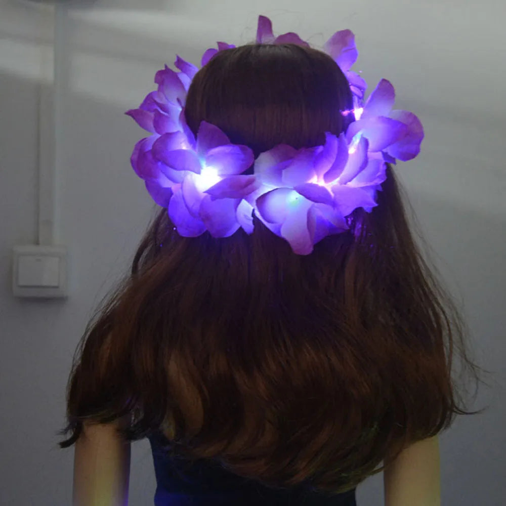 Diadema con corona de flores LED - Lei hawaiano iluminado para mujeres y niñas | Perfecto para fiestas, festivales, bodas y más