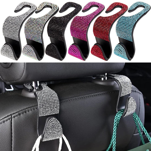 Gancho para Respaldo de Asiento de Auto con Brillantes Diamantes - Soporte Universal para Cabeceras - Accesorios de Interior Automotriz