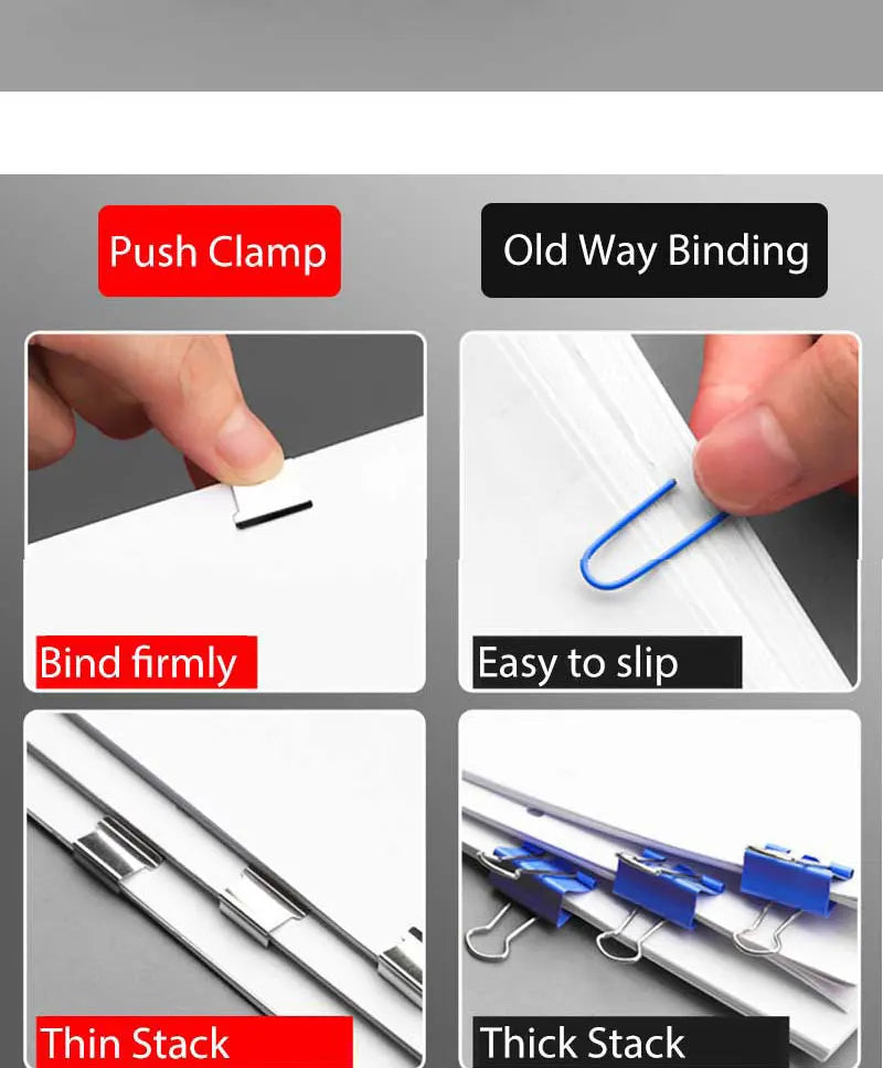 Grapadora de empuje de abrazadera de mano reutilizable sin huellas, Archivo de Libros de papel, carpeta de estudiantes de oficina, herramientas de encuadernación, accesorios de suministros