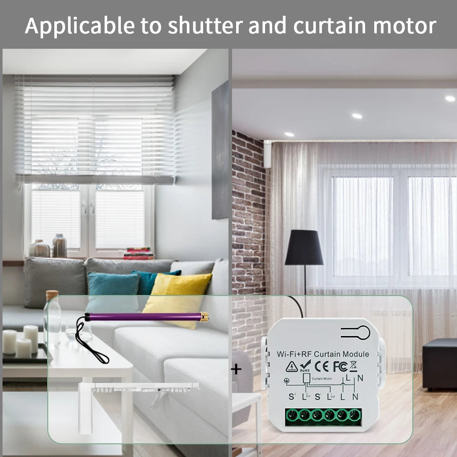 Interruptor Inteligente para Cortinas Tuya WiFi - Control Remoto RF433MHz para Persianas y Cortinas con Soporte para Google Home y Alexa