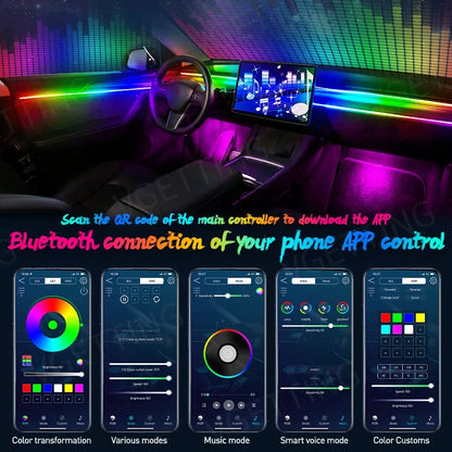 Luz Ambiental de Coche 22 en 1, RGB 64 Colores, Tira LED Interior Oculta, Lámpara de Atmósfera Sinfónica