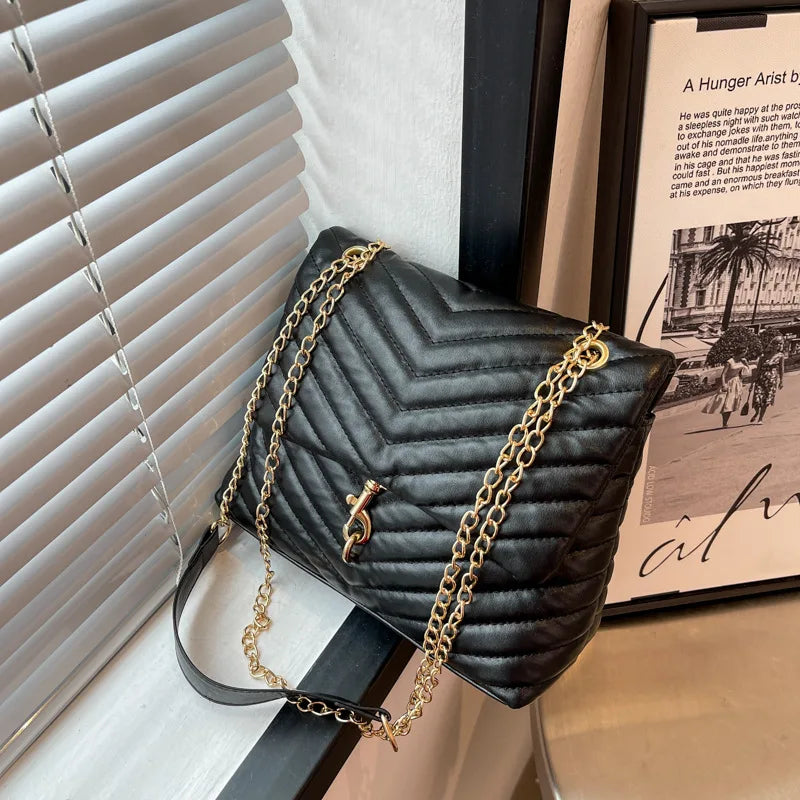 Bolso Casual de Cadena Crossbody para Mujeres - Bolso de Hombro con Rayas de Moda, Gran Capacidad, Diseño con Tapeta, Accesorio Elegante