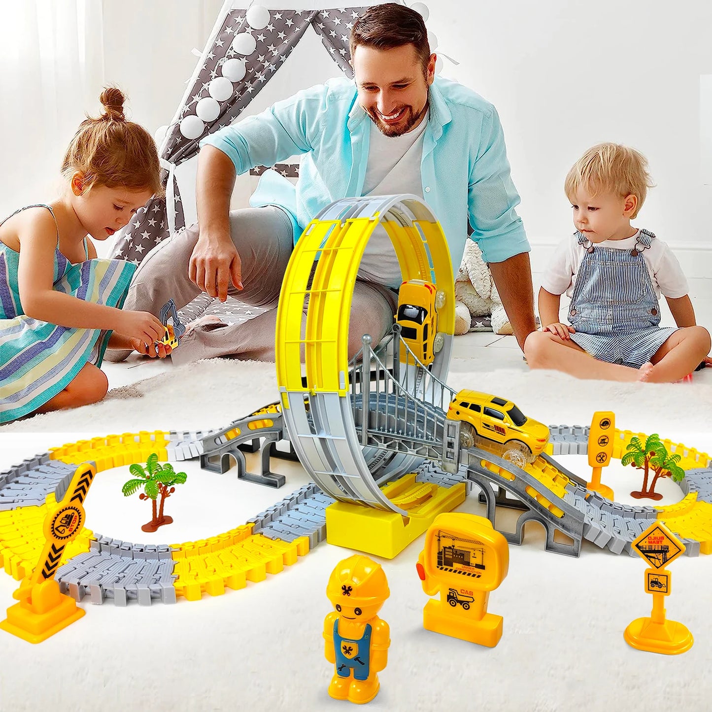 Pista Eléctrica de Tren para Niños con Coches de Ingeniería, Juguetes Educativos para Cumpleaños