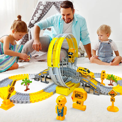 Pista Eléctrica de Tren para Niños con Coches de Ingeniería, Juguetes Educativos para Cumpleaños