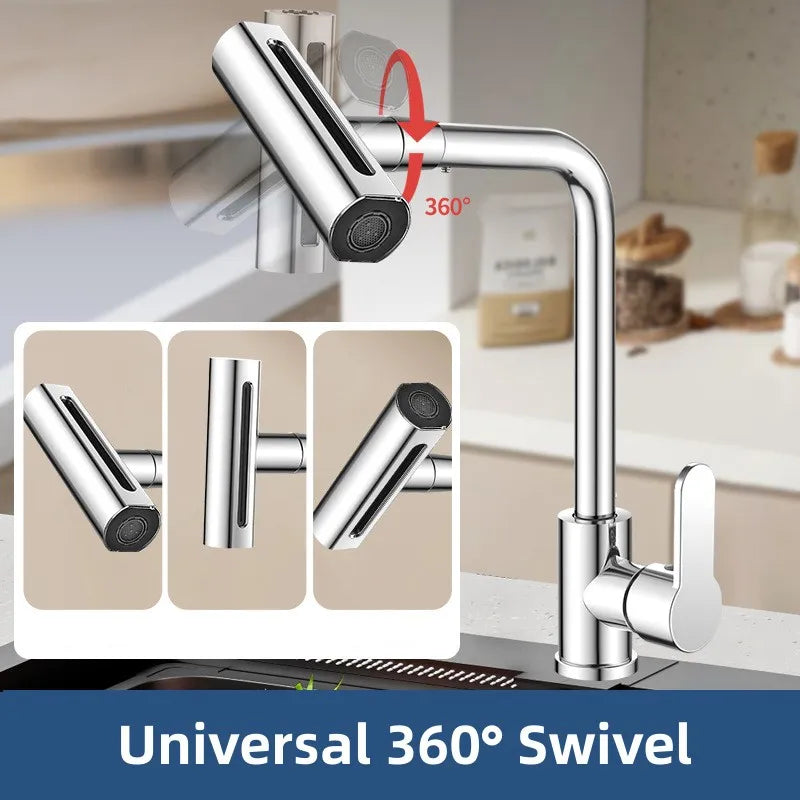 Adaptador de Grifo de Cocina con Cascada Presurizada - 4 Modos y Boquilla Giratoria 720° para Ahorro de Agua