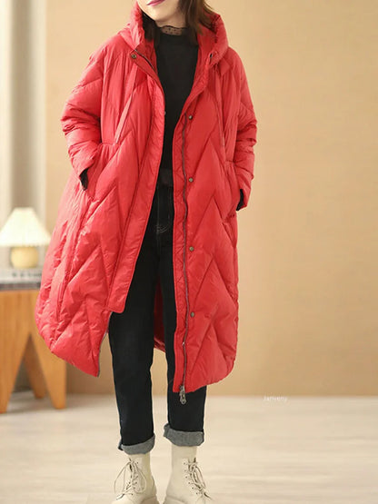 Abrigo largo holgado para mujer, chaqueta de plumón de pato blanco, parka con capucha de plumas, 90%, invierno
