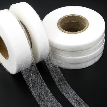Tela adhesiva de doble cara para ropa, cinta de dobladillo para planchar, tela entrelazada, accesorios de costura DIY, 64 metros, blanco y negro