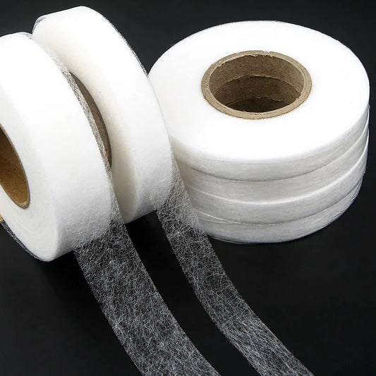 Tela adhesiva de doble cara para ropa, cinta de dobladillo para planchar, tela entrelazada, accesorios de costura DIY, 64 metros, blanco y negro