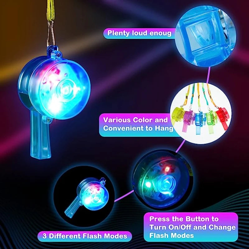 Silbatos luminosos LED (10/30 piezas) – Collar con luces intermitentes para fiestas, bodas y cumpleaños