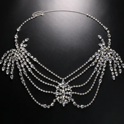 Collar de cadena bohemio nupcial de cristal, accesorios de lencería y joyería corporal, chal de cuentas para bodas y eventos